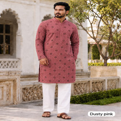 Men’s Chikankari Schiffli Work Long Kurta Pyjama Set